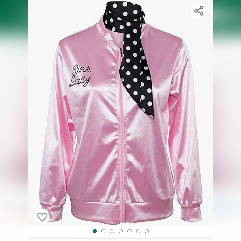 1950s Pink Satin Jacket Neck Scarf Sandy Halloween Costume Pink Ladies SMALL